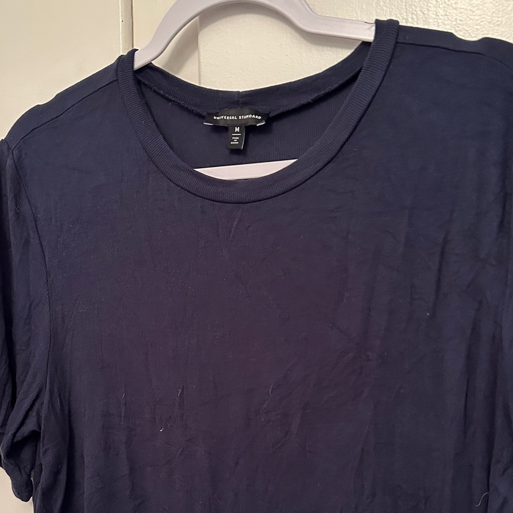 LIKE NEW Universal Standard Navy Blue Ribbed Short Sleeve Tshirt Top - Picture 2 of 5